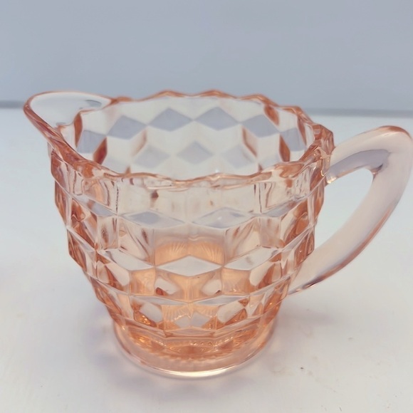 1930's Pink Depression Glass Cubist Jeanette Mid Century MCM Sugar Creamer - Picture 4 of 7